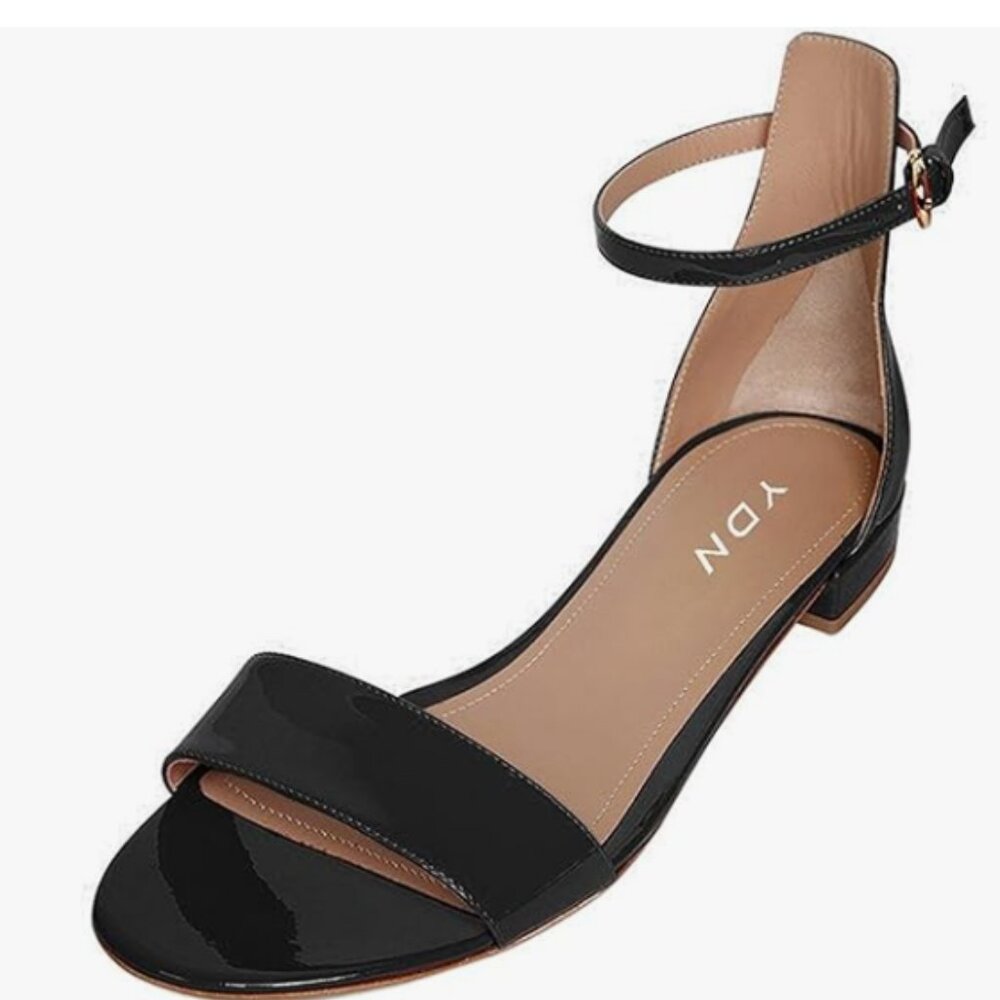 YDN Black Block Low Heel Sandals Open Toe Ankle Strap Walking Dress Shoes